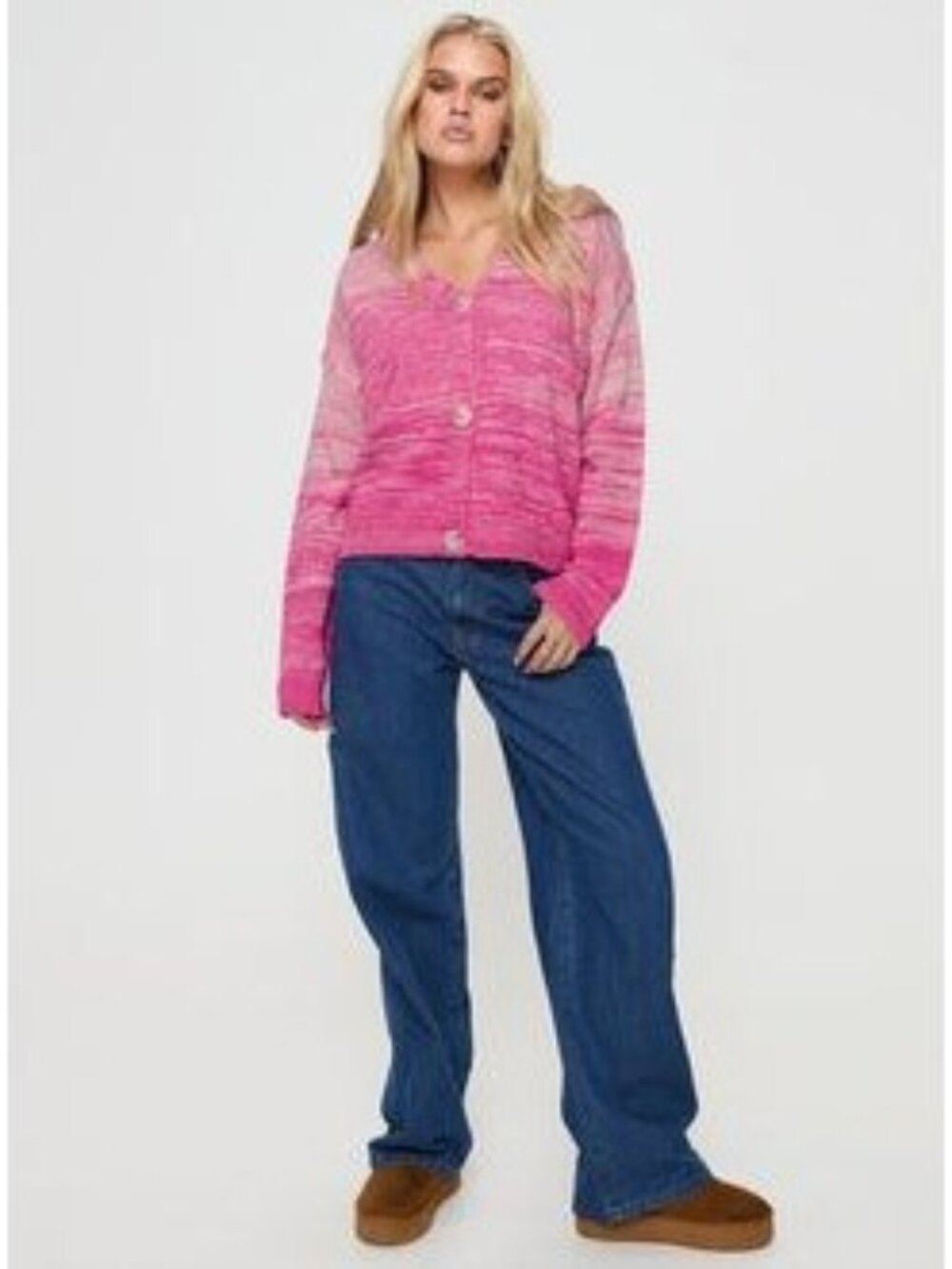 Princess Polly Sweater S/M Pink Ombre Knit Cardigan Y2K Button Front Soft Cozy